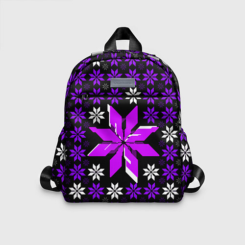 Детский рюкзак Фиолетово-белые звёзды на чёрном фоне / 3D-принт – фото 1