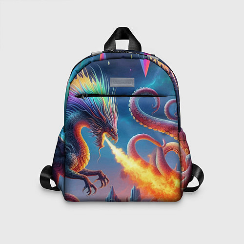 Детский рюкзак Огнедышащий дракон против осьминога - нейроарт фан / 3D-принт – фото 1