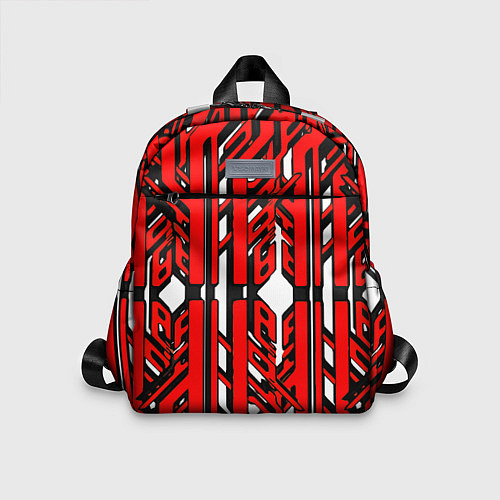 Детский рюкзак Чёрно-красные техно полосы на белом фоне / 3D-принт – фото 1