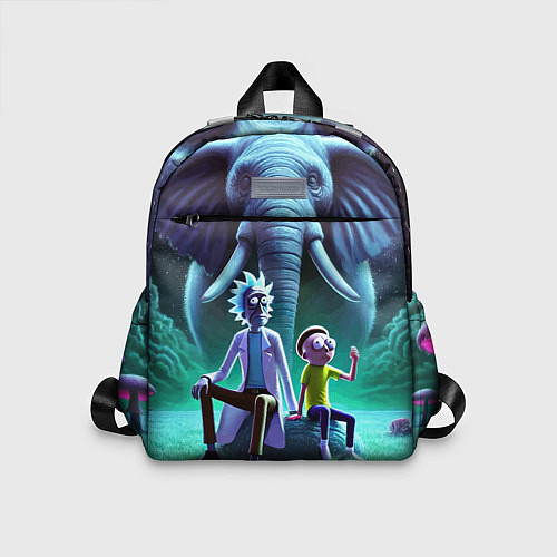 Детский рюкзак Рик и Морти - портрет на фоне слона / 3D-принт – фото 1