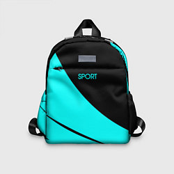 Детский рюкзак Sport чёрный и неоновый голубой полосы, цвет: 3D-принт