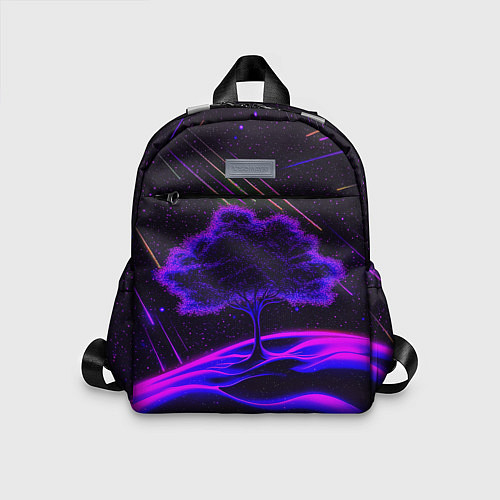 Детский рюкзак Дерево и звездопад неоновый космос / 3D-принт – фото 1