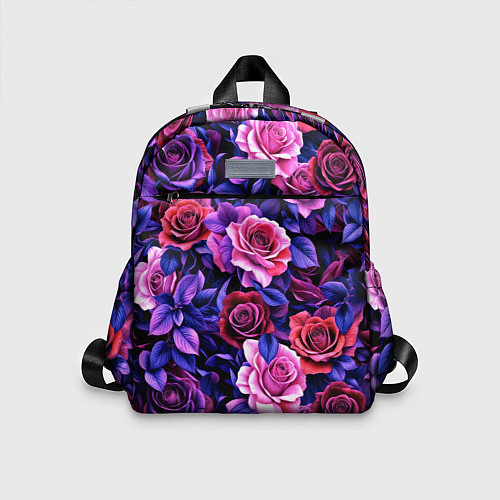 Детский рюкзак Разноцветные цветы - синие розы паттерн / 3D-принт – фото 1