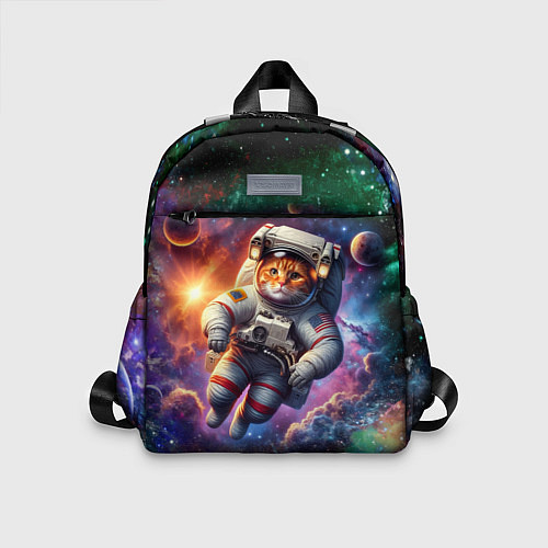 Детский рюкзак Котик бравый космонавт - неон / 3D-принт – фото 1