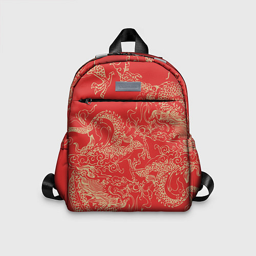 Детский рюкзак Золотые драконы на красном / 3D-принт – фото 1