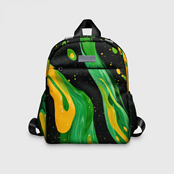 Детский рюкзак Зелено-желтая краска на черном, цвет: 3D-принт