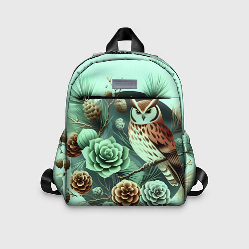 Детский рюкзак Мудрый филин на ветке с шишками / 3D-принт – фото 1