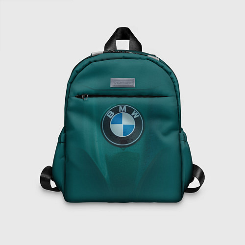 Детский рюкзак Логотип BMW на зелёном фоне / 3D-принт – фото 1