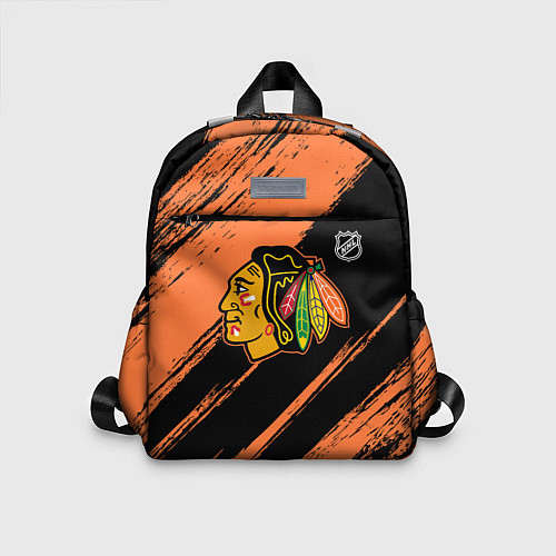 Детский рюкзак Чикаго Блэкхокс - фон с оранжевыми потертостами / 3D-принт – фото 1