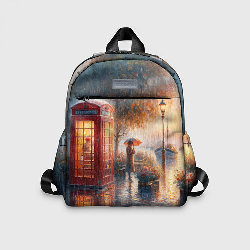 Детский рюкзак Красная телефонная будка на набережной / 3D-принт – фото 1