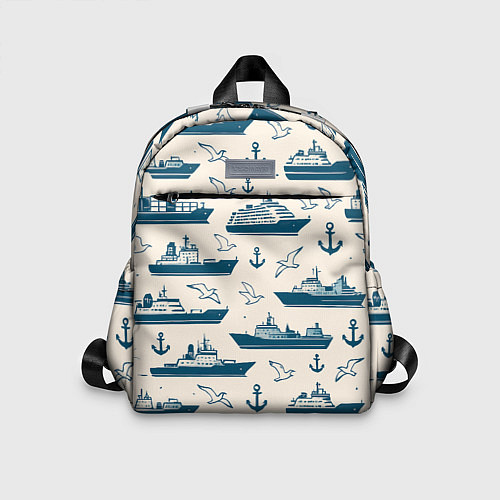Детский рюкзак Морской паттерн из чаек, якорей и кораблей / 3D-принт – фото 1