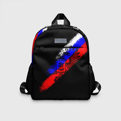 Детский рюкзак Герб на фоне цветов флага на чёрном фоне / 3D-принт – фото 1