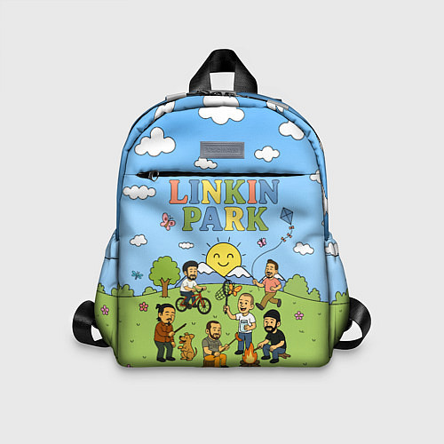 Детский рюкзак Linkin Park мультяшный стиль на поляне / 3D-принт – фото 1