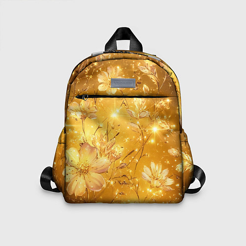 Детский рюкзак Цветочный золотой с искрами / 3D-принт – фото 1