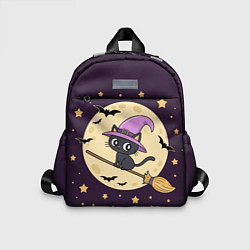 Детский рюкзак Хэллоуин, кот на метле, луна, цвет: 3D-принт