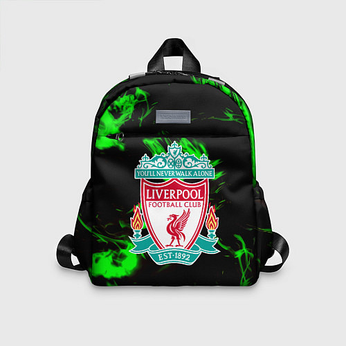 Детский рюкзак Liverpool зеленый огонь текстура / 3D-принт – фото 1