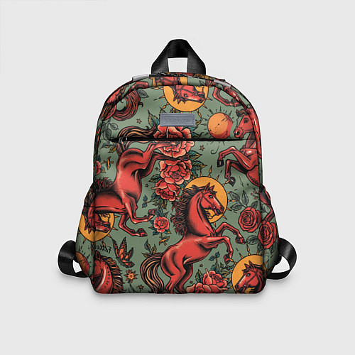 Детский рюкзак Красный конь и розы / 3D-принт – фото 1