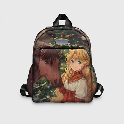 Детский рюкзак Аниме девочка с лошадкой встречают Новый год / 3D-принт – фото 1