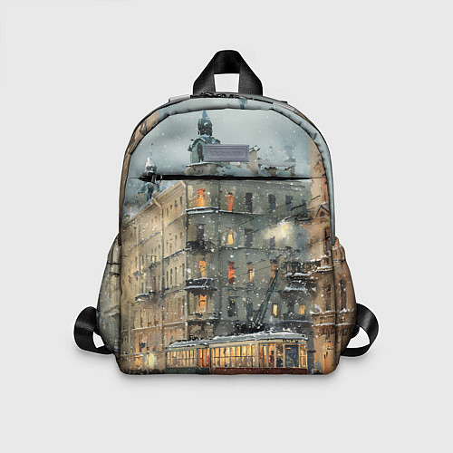 Детский рюкзак Трамваи в зимнем Санкт-Петербурге / 3D-принт – фото 1