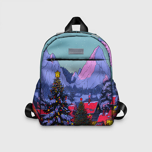Детский рюкзак Новогодние елки в горном городке / 3D-принт – фото 1