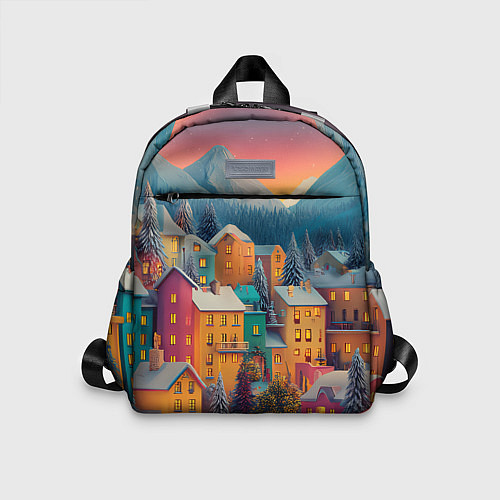 Детский рюкзак Новогодний город в горах / 3D-принт – фото 1