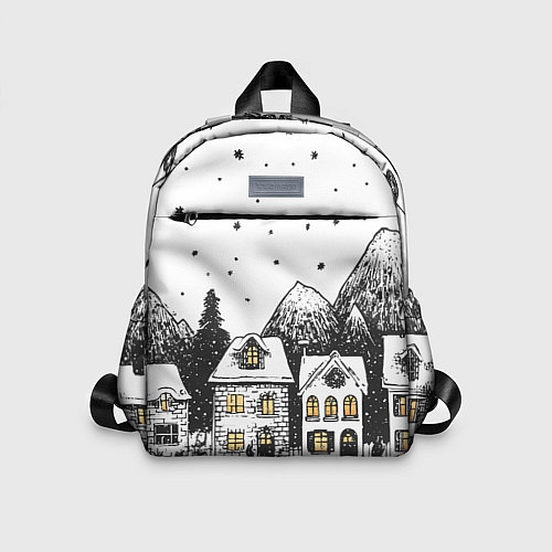 Детский рюкзак Черно-белый новогодний город / 3D-принт – фото 1