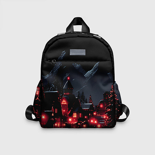 Детский рюкзак Новогодняя ночь и красные гирлянды / 3D-принт – фото 1