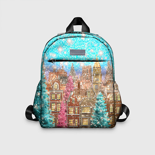 Детский рюкзак Новогодний город в блестках / 3D-принт – фото 1