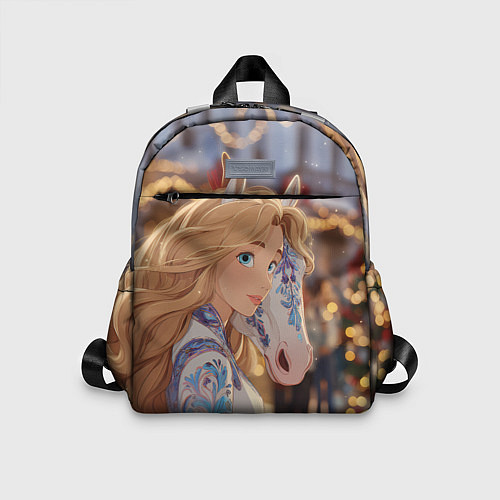 Детский рюкзак Блондинка с новогодней лошадкой / 3D-принт – фото 1