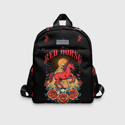 Детский рюкзак Красная лошадь на фоне пирамиды / 3D-принт – фото 1