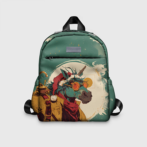 Детский рюкзак Новогодний конь в желтых очках / 3D-принт – фото 1