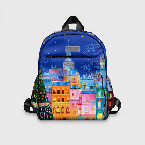 Детский рюкзак Разноцветные новогодние домики / 3D-принт – фото 1