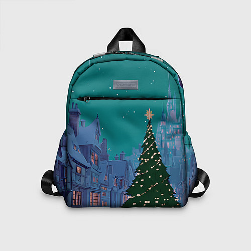 Детский рюкзак Зеленая новогодняя елка во вдоре / 3D-принт – фото 1