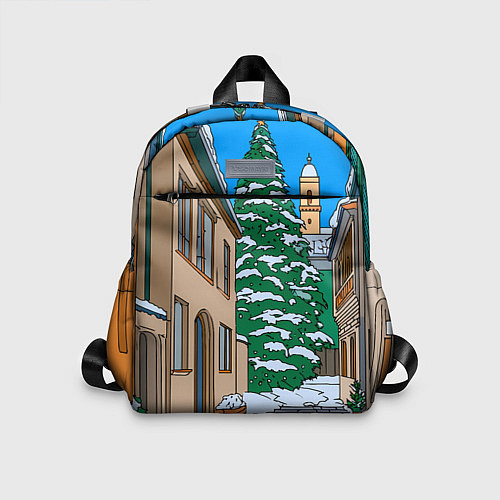 Детский рюкзак Новогодняя мультяшная улица / 3D-принт – фото 1
