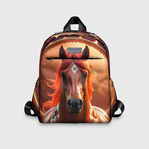 Детский рюкзак Огненная лошадь на коричневом фоне / 3D-принт – фото 1