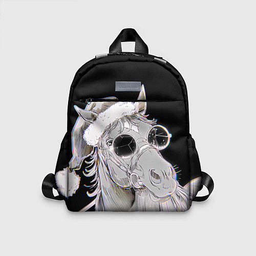 Детский рюкзак Новогодняя лошадь в круглых очках / 3D-принт – фото 1