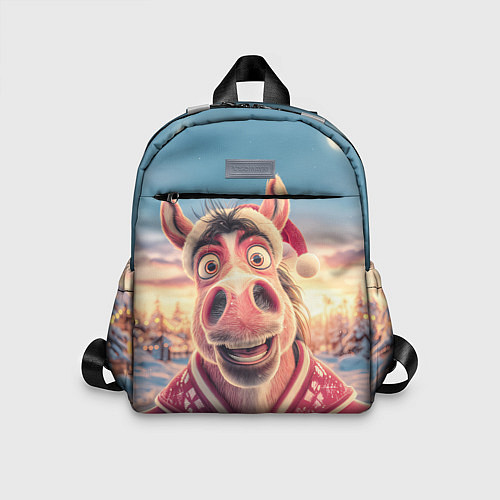 Детский рюкзак Счастливая новогодняя лошадь / 3D-принт – фото 1