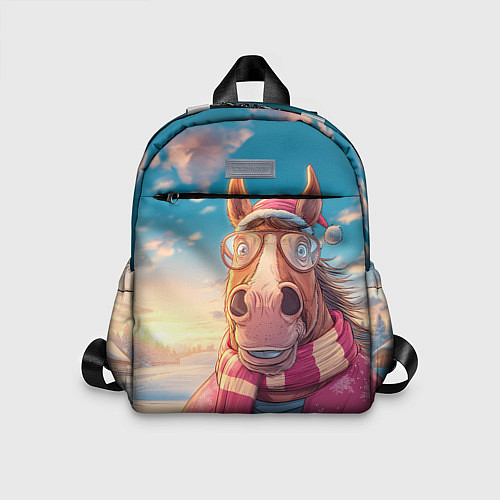 Детский рюкзак Новогодняя лошадь в очках / 3D-принт – фото 1