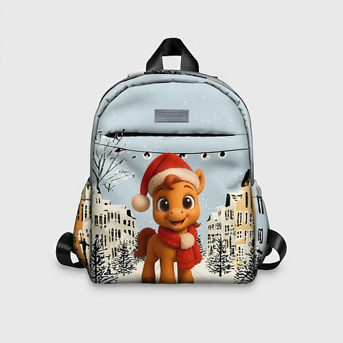 Детский рюкзак Милая новогодняя лошадка с шарфом / 3D-принт – фото 1