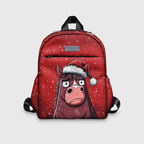 Детский рюкзак Конь в новогодней шапке / 3D-принт – фото 1