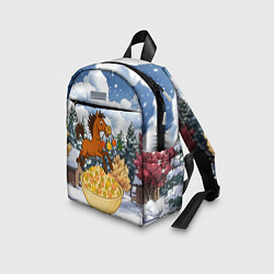 Детский рюкзак Новогодняя лошадка прыгает через оливье, цвет: 3D-принт — фото 2