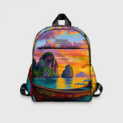 Детский рюкзак Тропический закат у скал, цвет: 3D-принт