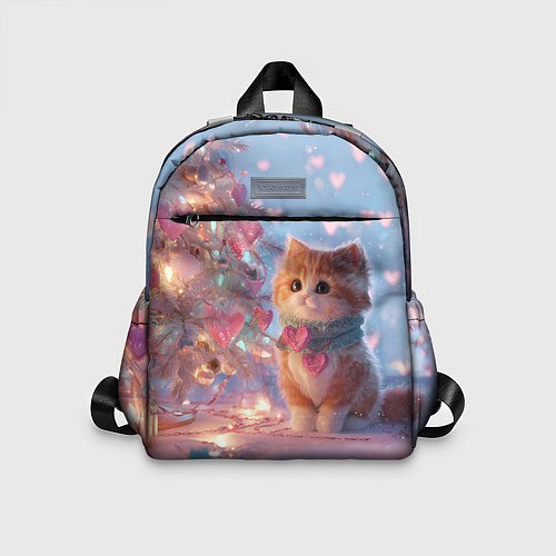 Детский рюкзак Маленький котенок у сияющей елочки / 3D-принт – фото 1