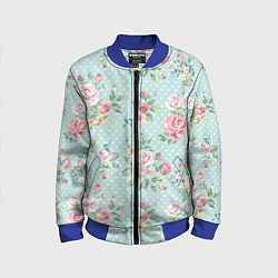 Бомбер детский Цветы ретро 1, цвет: 3D-синий