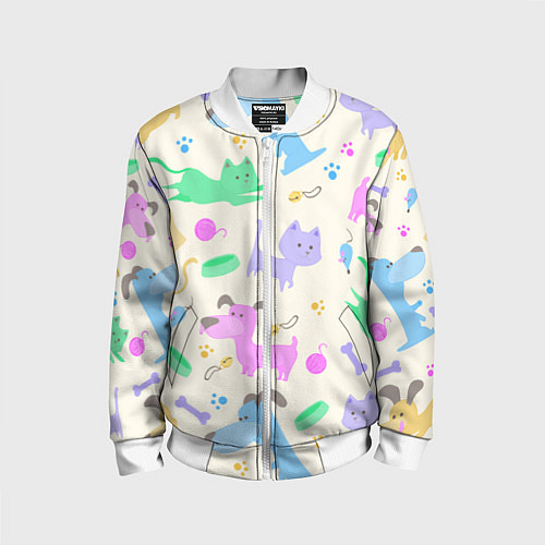 Детский бомбер Узор с домашними питомцами / 3D-Белый – фото 1