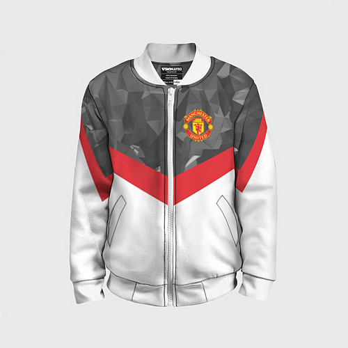 Детский бомбер Man United FC: Grey Polygons / 3D-Белый – фото 1