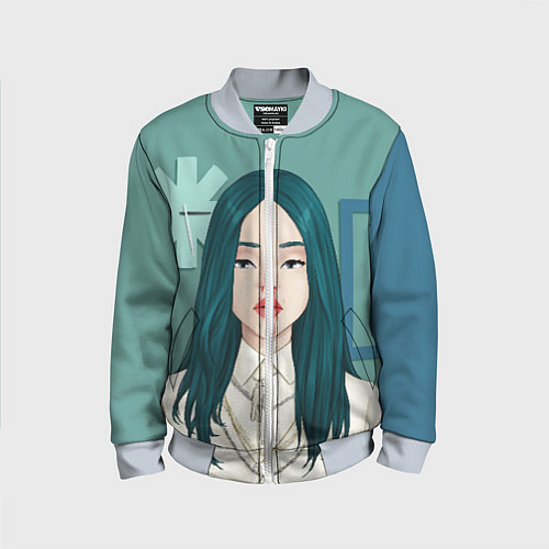 Детский бомбер Billie Eilish: Turquoise Hair / 3D-Серый – фото 1