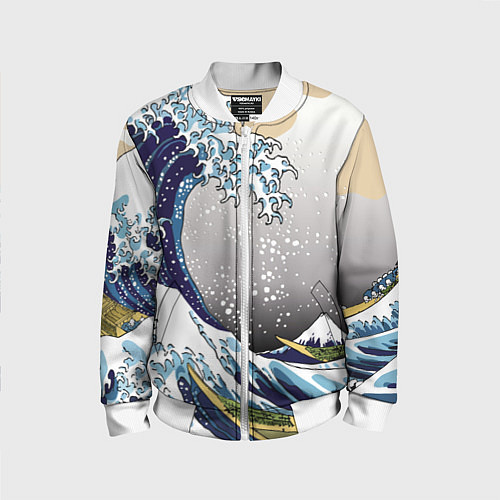 Детский бомбер The great wave off kanagawa / 3D-Белый – фото 1