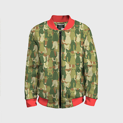 Детский бомбер Камуфляж из котов / 3D-Красный – фото 1