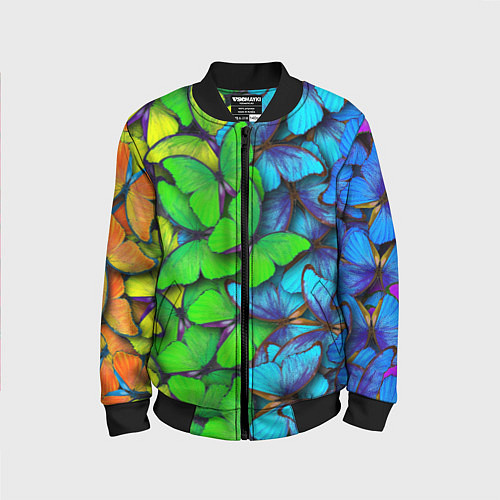 Детский бомбер Радужные бабочки / 3D-Черный – фото 1